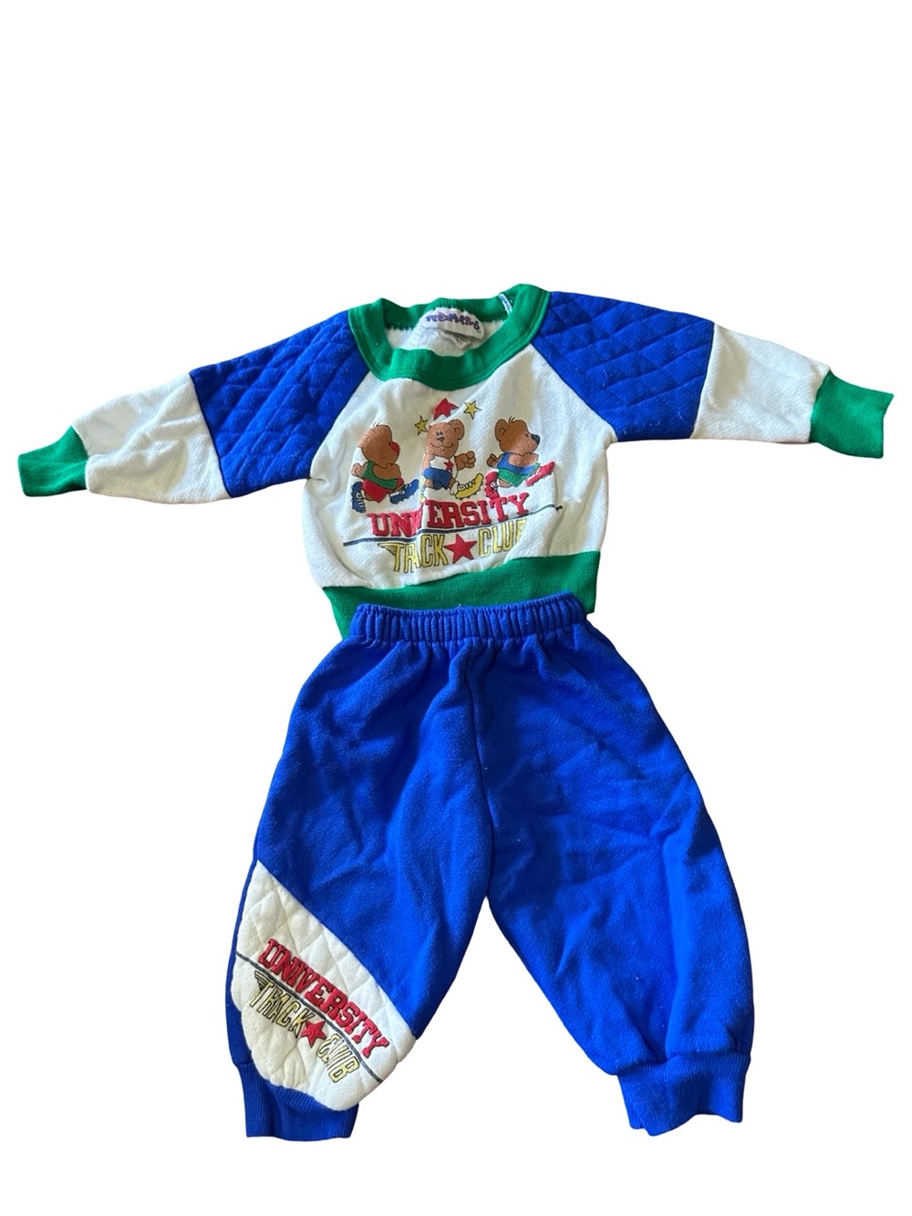 Ragamuffin 80s Kids University Track Club Blue Green Matching Set Made in USA 9M
